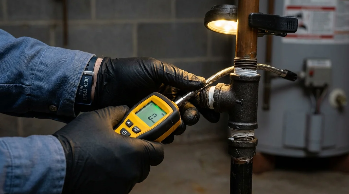 Gas leak detection with electronic sniffer by Johns Plumbing LLC in Geary