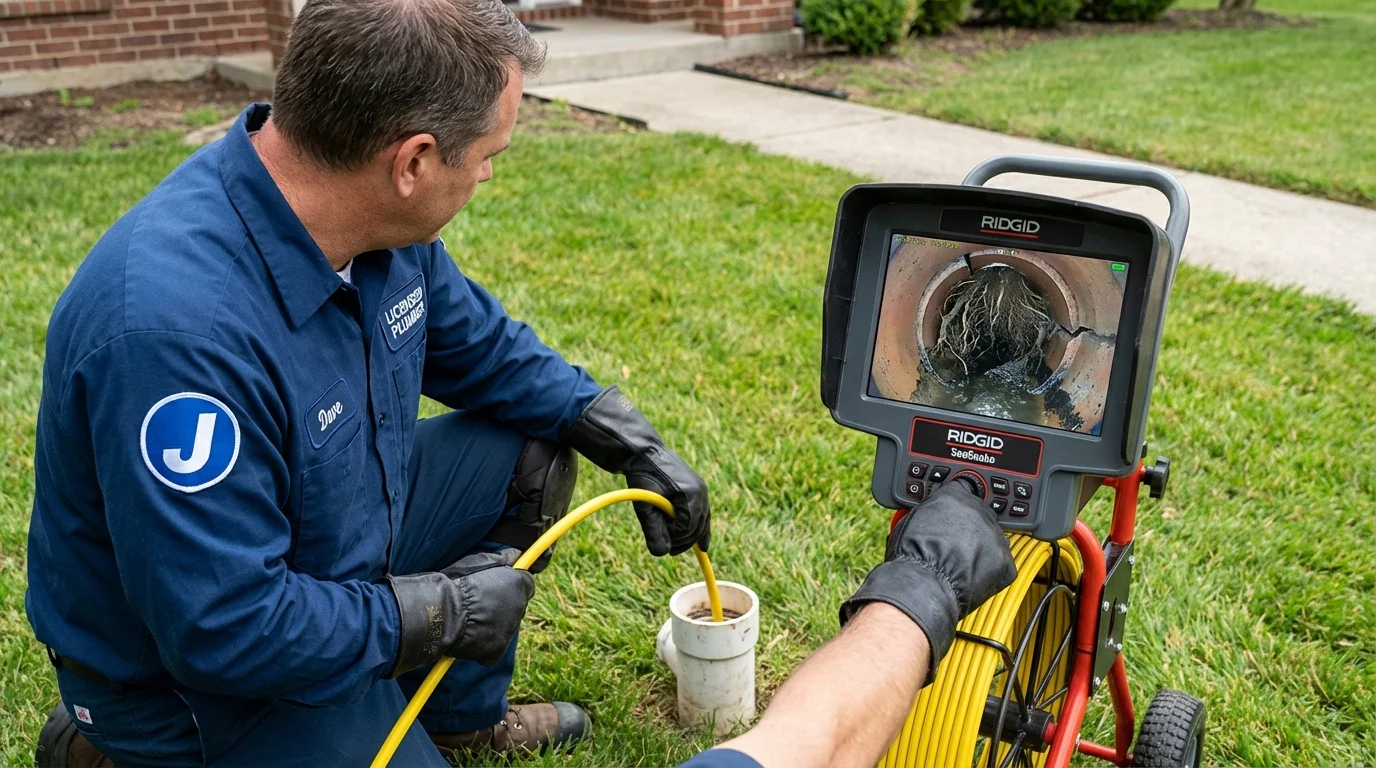 Sewer camera inspection being performed by Johns Plumbing LLC in Geary