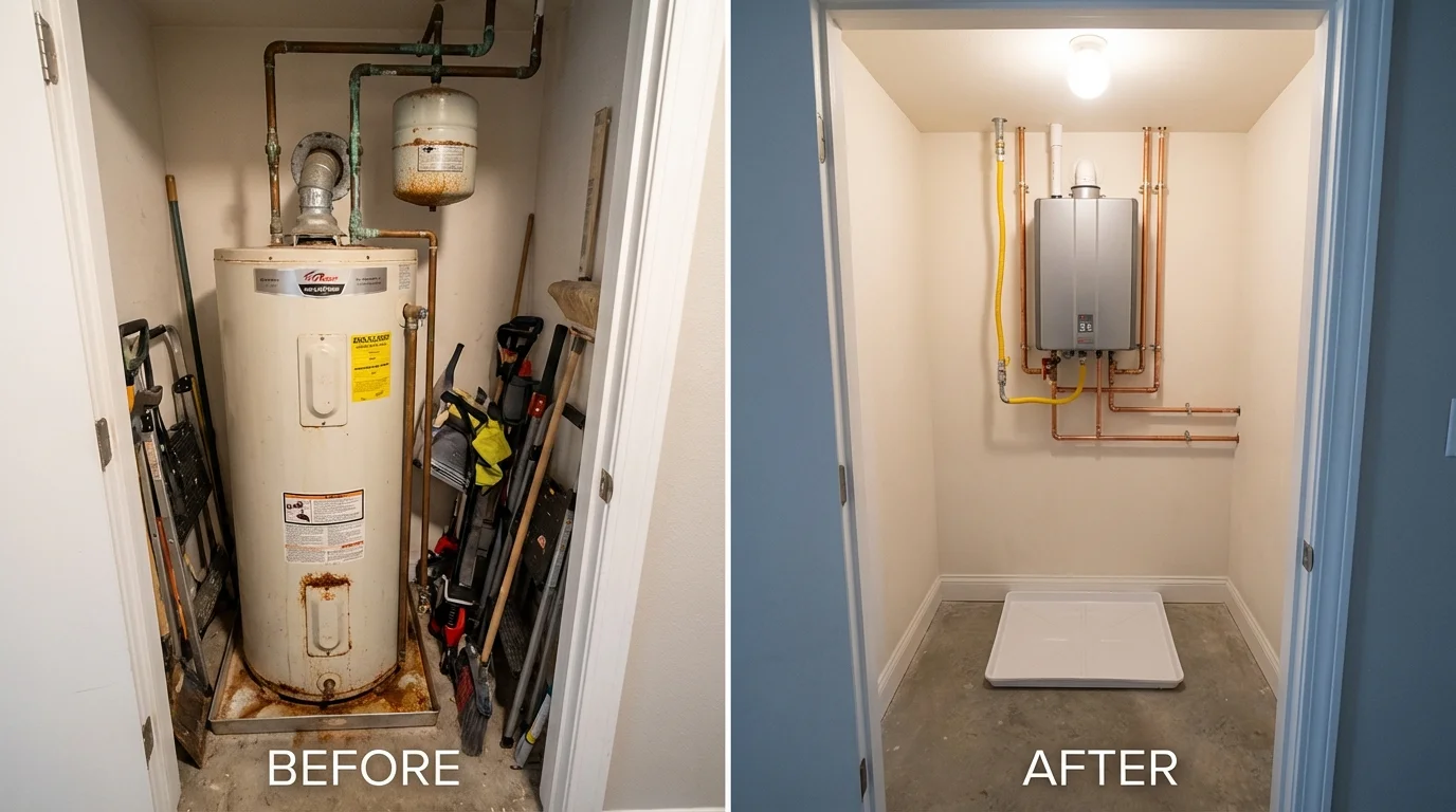 Tank water heater versus wall-mounted tankless unit comparison for Geary, OK homeowners