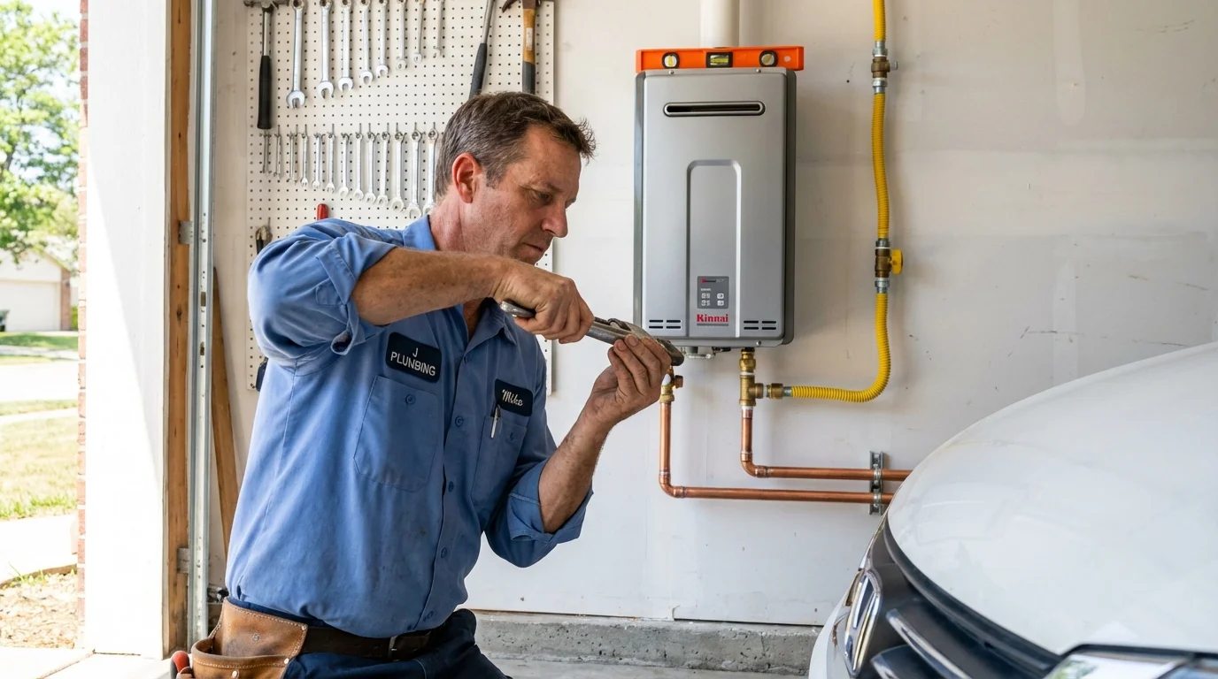 Tankless water heater installation by a Johns Plumbing LLC plumber in Geary