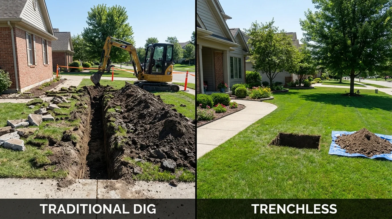 Trenchless sewer repair with minimal yard damage versus traditional excavation in Geary, OK